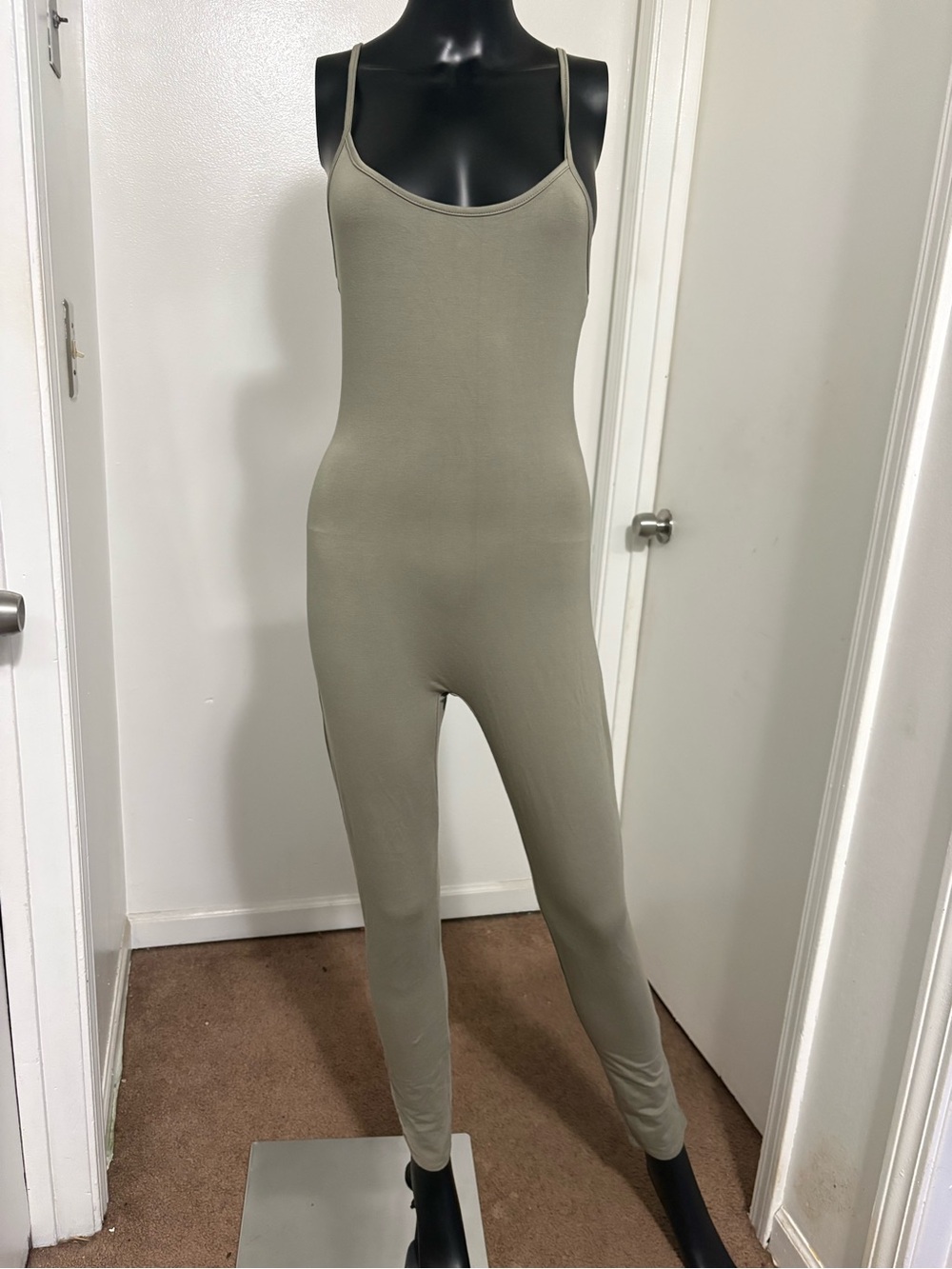 Heart Hips Olive Tank Jumpsuit with Spaghetti Straps & tie up back. NWT Medium